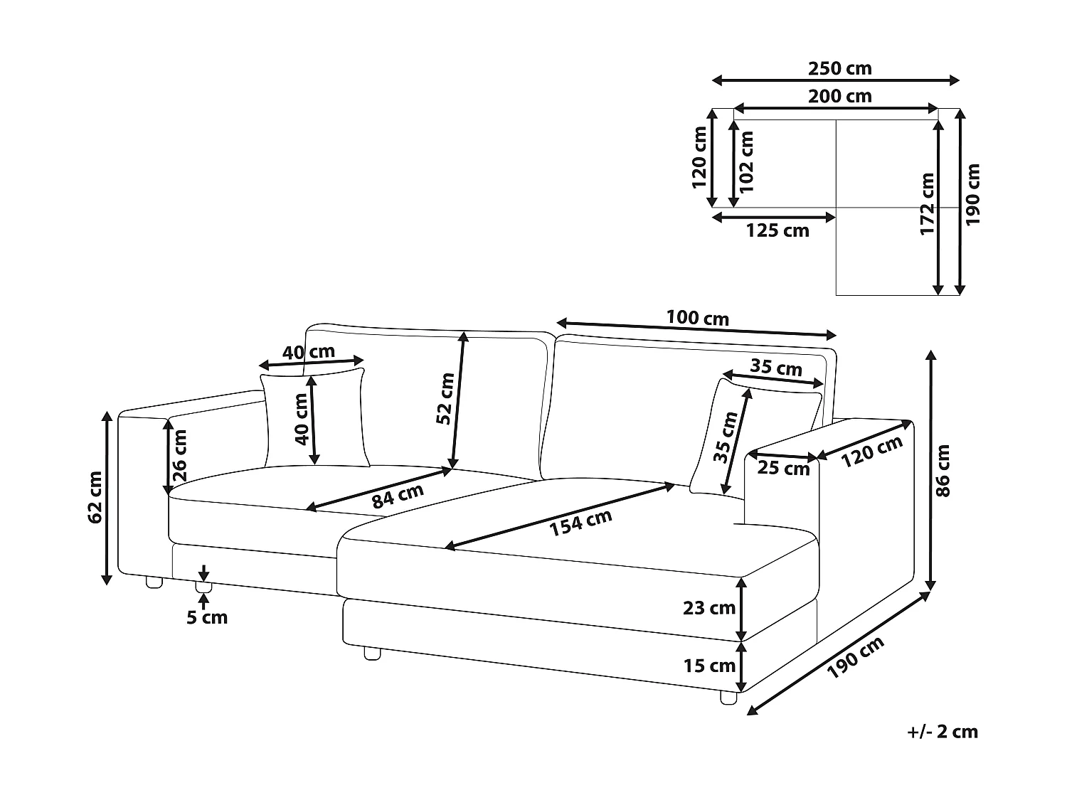 3-Sitzer Ecksofa L-förmig grau mit Chaiselongue links 2 Dekokissen Lofoten