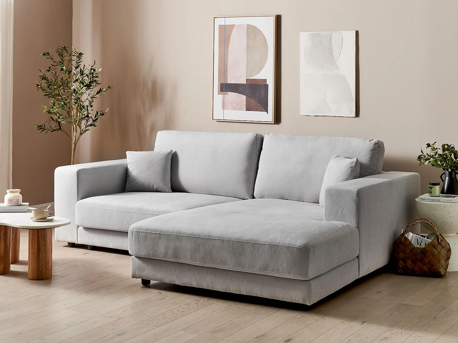 Canapé 3 Places Angle à droite Style Moderne Minimaliste en Tissu Gris Clair Lofoten