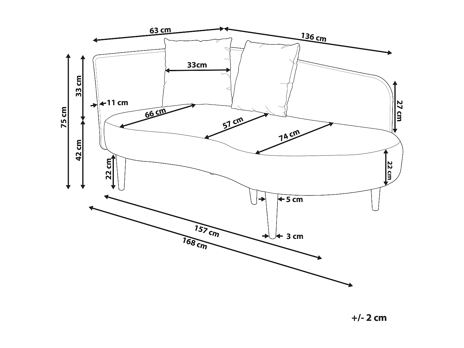 Linkszijdige chaise longue CHAUMONT Fluweel Oranje