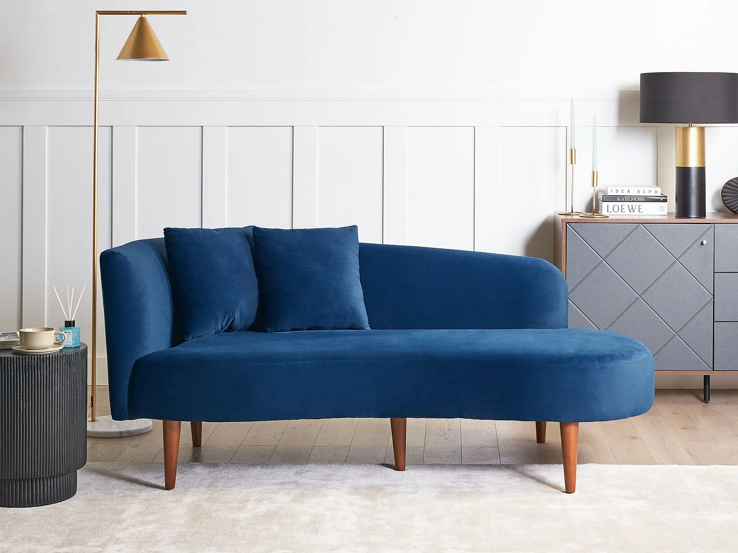 Chaise longue côté droite CHAUMONT Velours Bleu marine