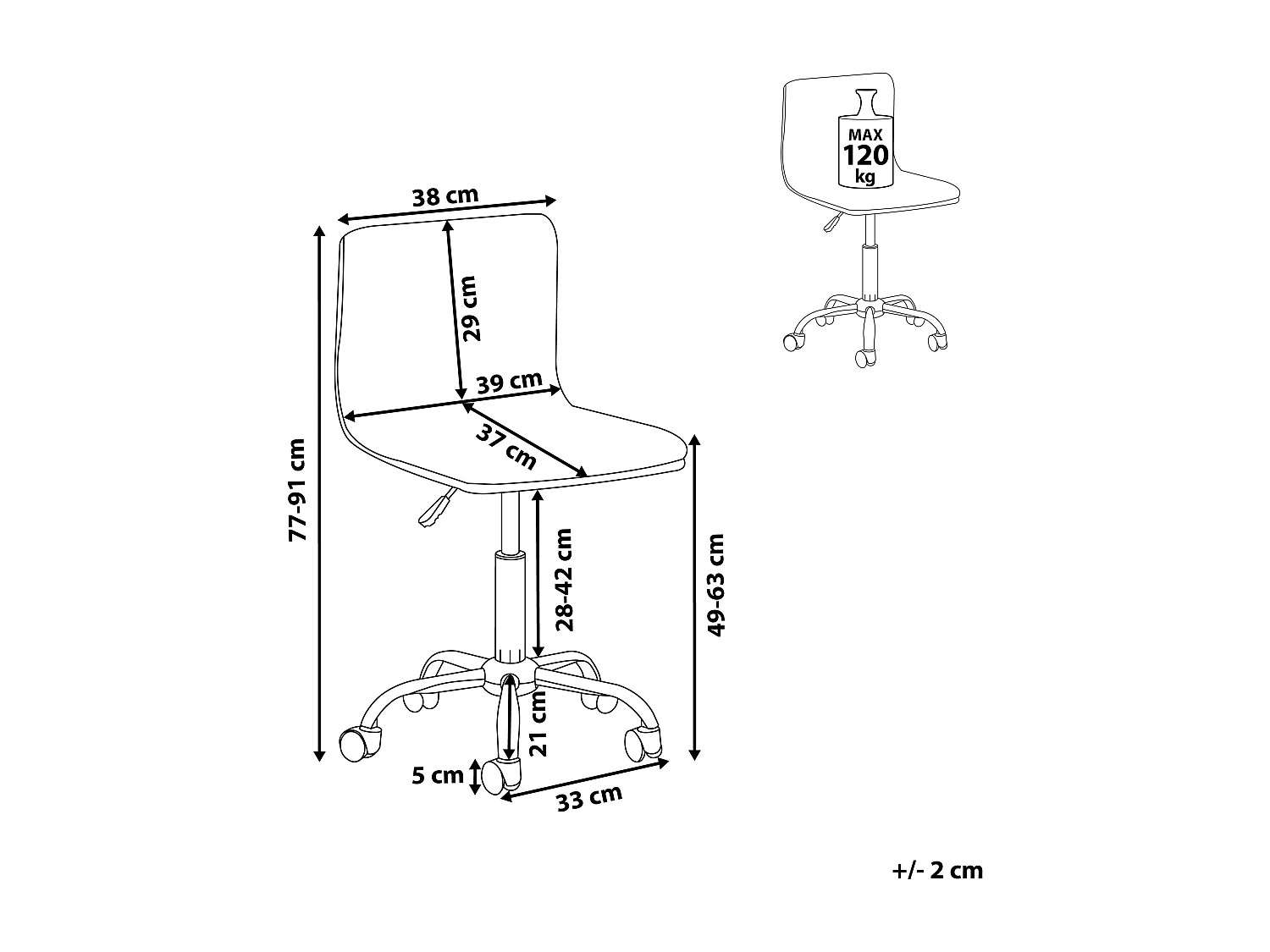 Bürostuhl Kunstleder grau höhenverstellbar drehbar ohne Armlehnen Orlando