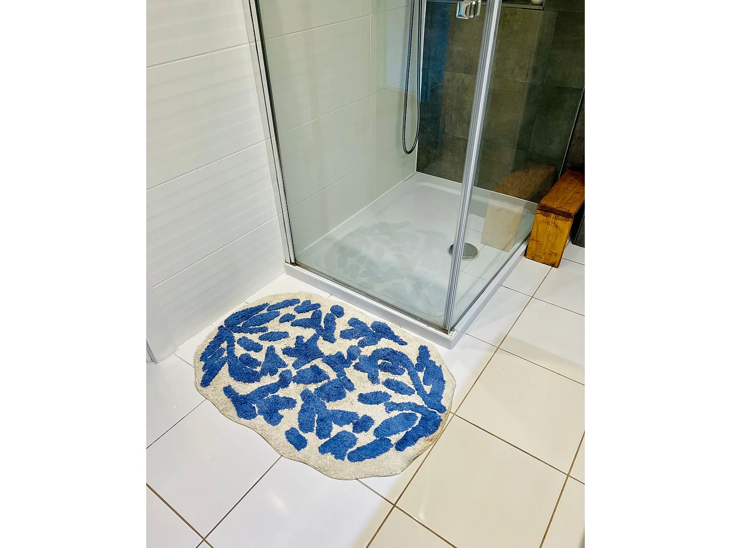 Tapis de bain DERIK 60 x 90 cm Coton Bleu