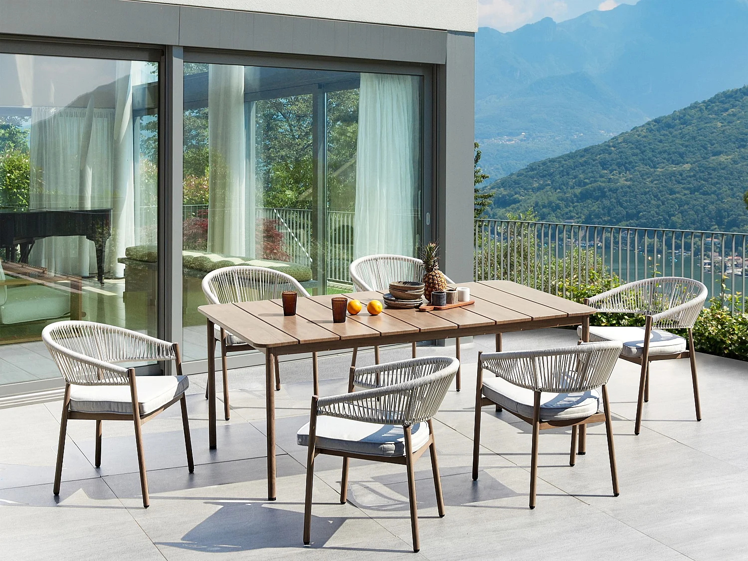 Table de salle à manger de jardin FLAVIA 185 cm 96 cm Métal Marron