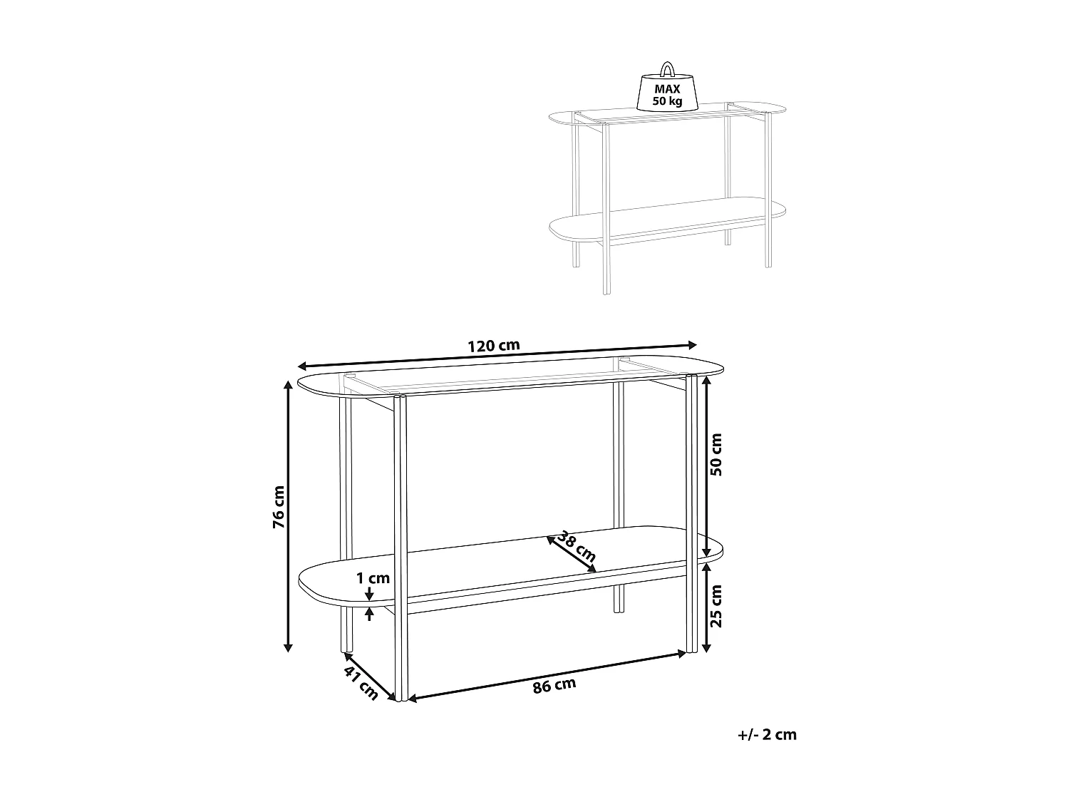 Consoletafel LOVELL Veiligheidsglas Goud