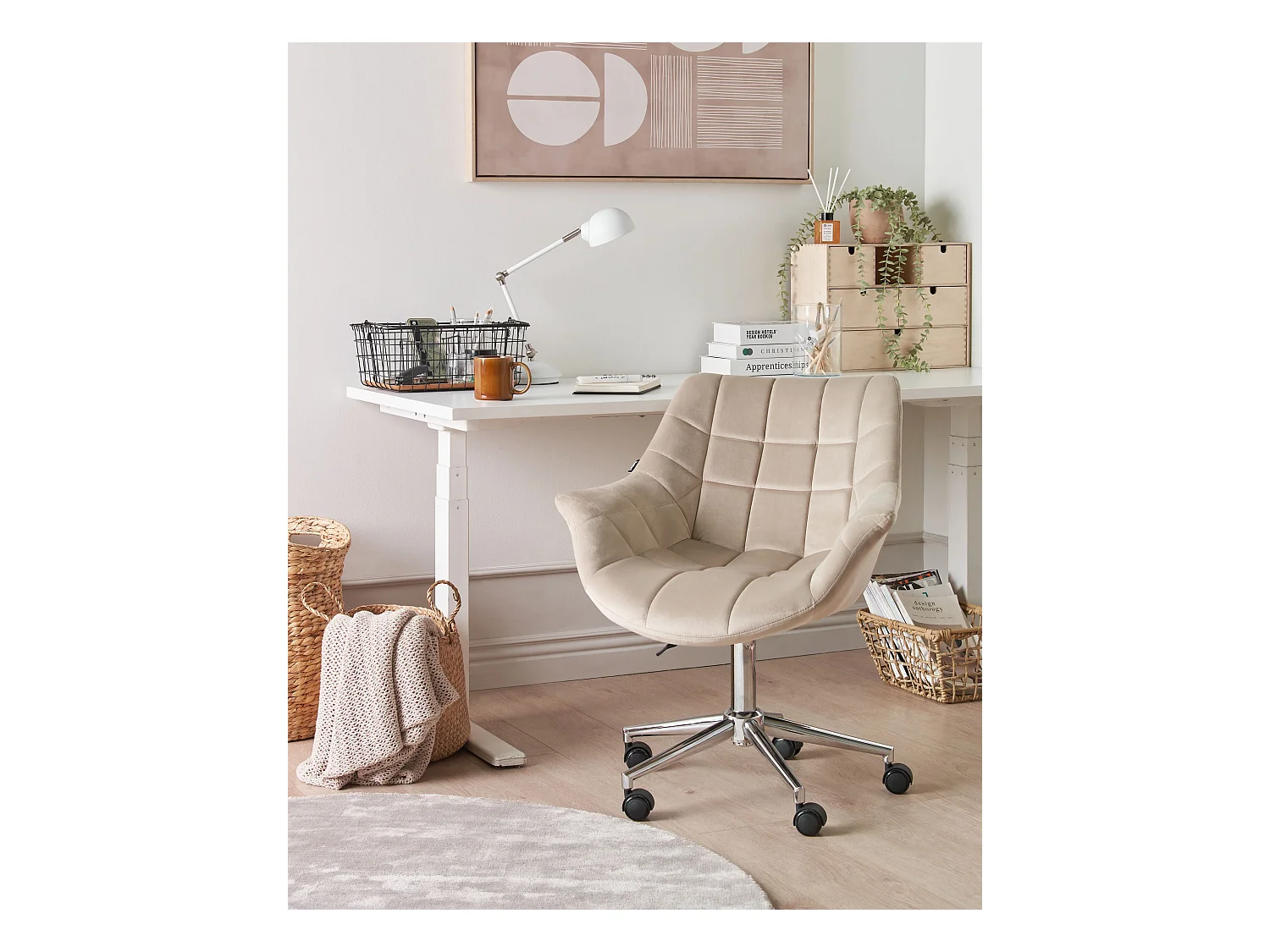 Schreibtischstuhl drehbar LABELLE Samtstoff Beige