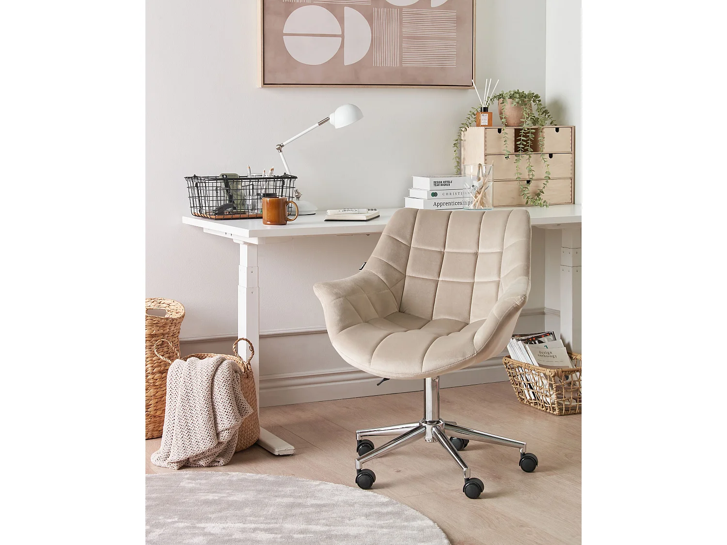 Schreibtischstuhl drehbar LABELLE Samtstoff Beige