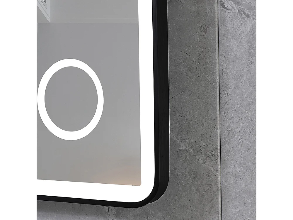 Miroir salle de bain LED 90x60cm anti buée avec cadre en aluminium noir et loupe x3 LB-4685B