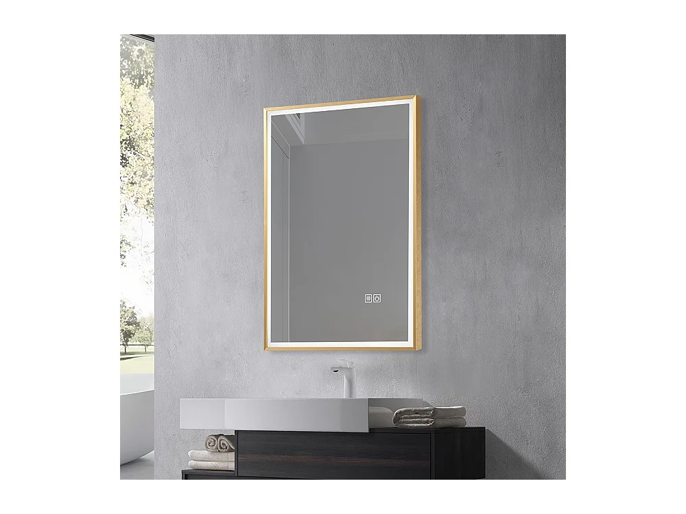 Miroir salle de bain LED 50x70cm anti buée avec cadre doré LB-126080G