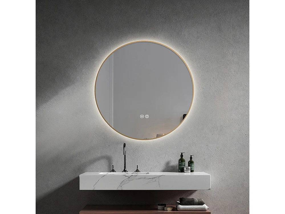 Miroir salle de bain LED rond 80cm anti buée avec cadre doré LB-4647GA