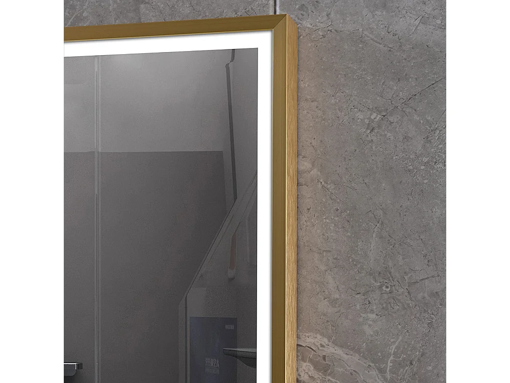 Miroir salle de bain LED 90x60cm anti buée avec cadre doré LB-126080G