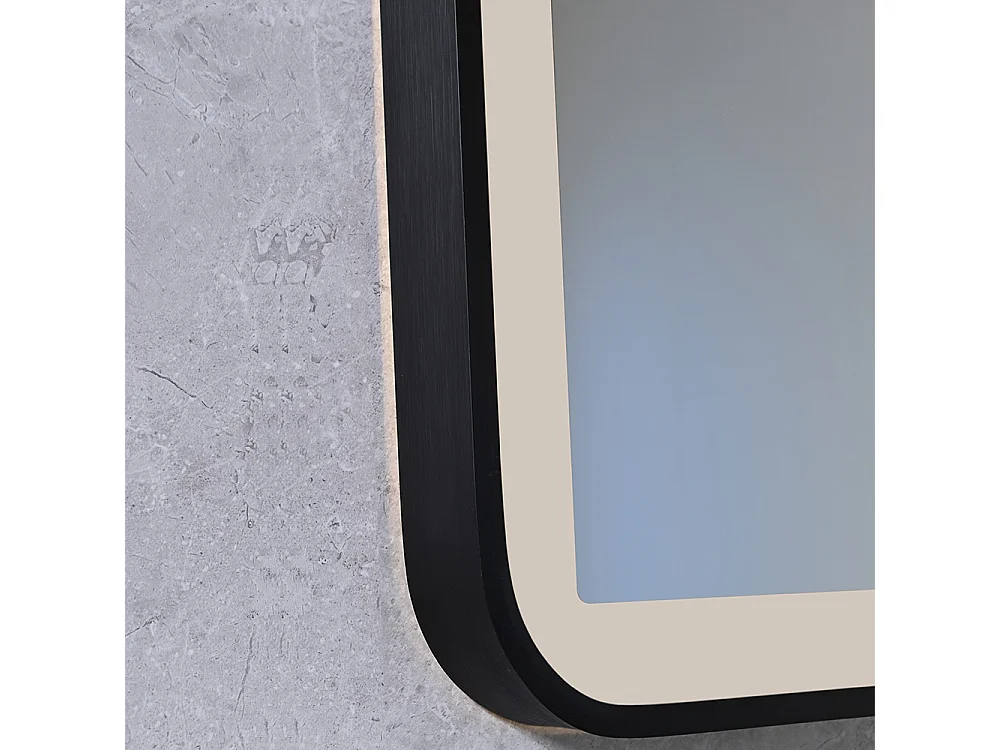 Miroir salle de bain LED 120x60cm anti buée avec cadre en aluminium noir et loupe x3 LB-4685B