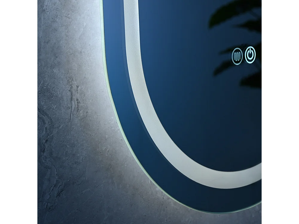 Miroir salle de bain LED ovale 45x90cm anti buée et LED 3 couleurs