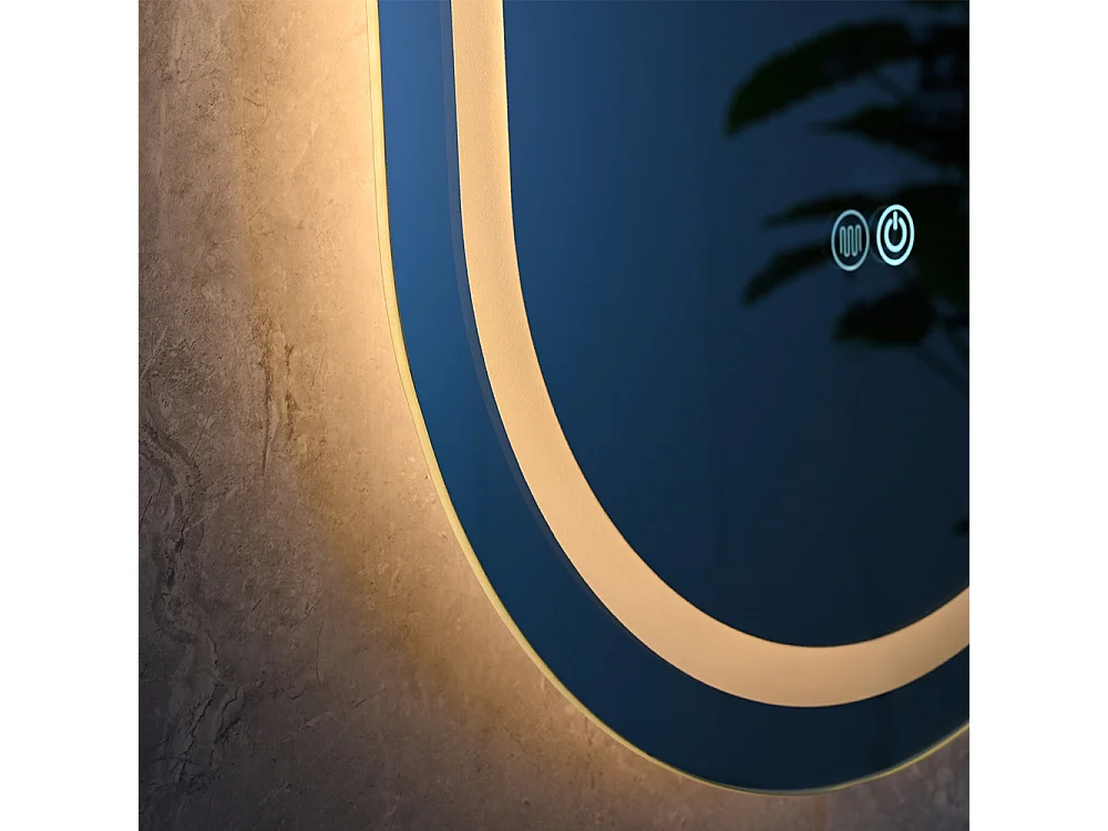 Miroir salle de bain LED ovale 45x90cm anti buée et LED 3 couleurs