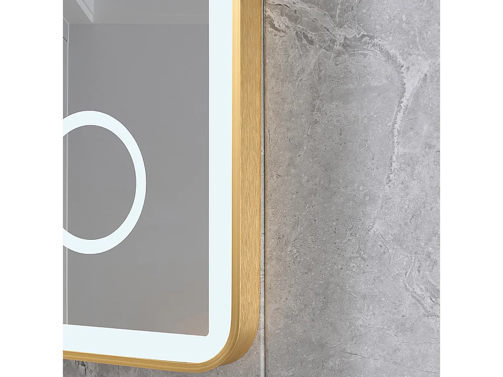 Miroir salle de bain LED 120x60cm anti buée avec cadre en aluminium doré et loupe x3 LB-4685G
