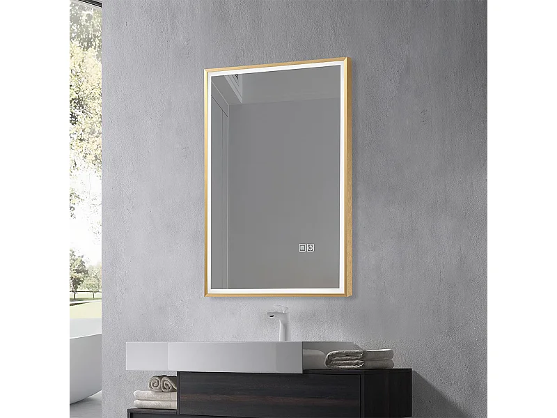 Miroir salle de bain LED 60x80cm anti buée avec cadre doré LB-126080G