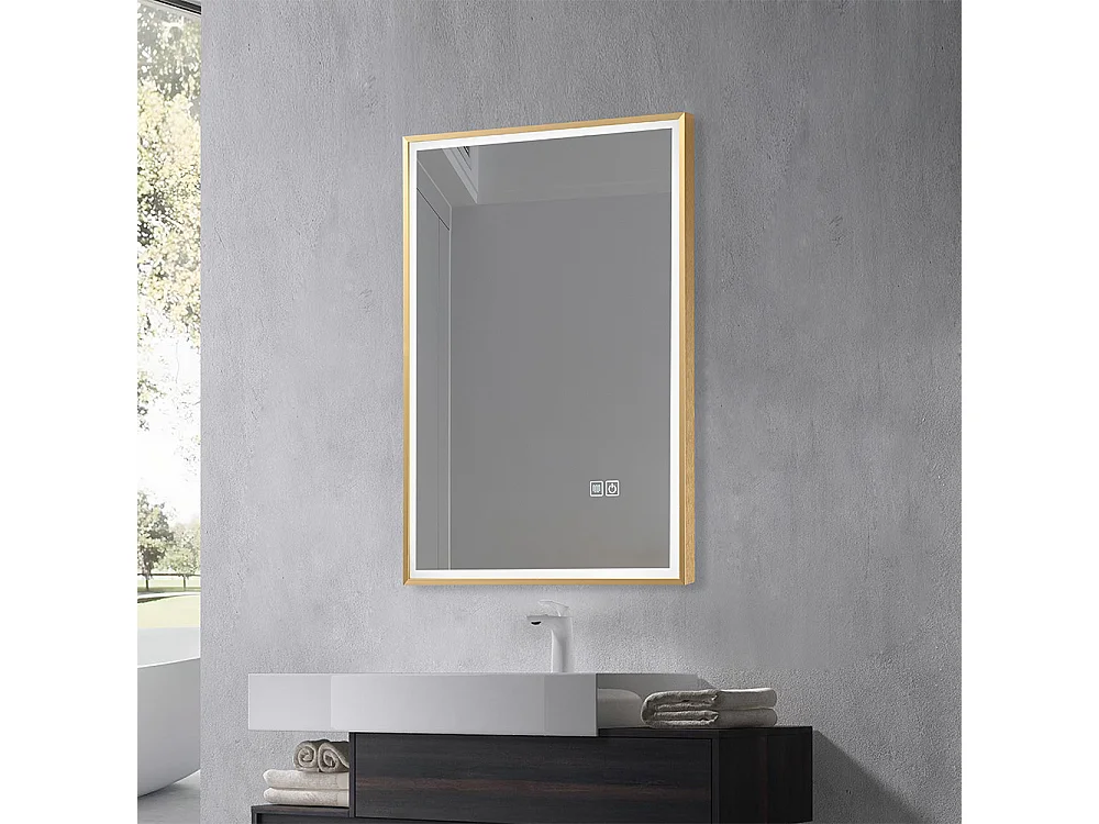 Miroir salle de bain LED 60x80cm anti buée avec cadre doré LB-126080G