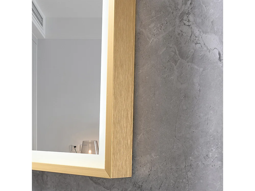 Miroir salle de bain LED 60x80cm anti buée avec cadre doré LB-126080G