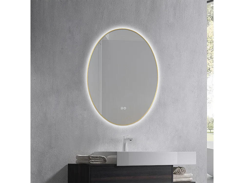 Miroir salle de bain LED ovale 60x80cm anti buée avec cadre doré LB-4646G