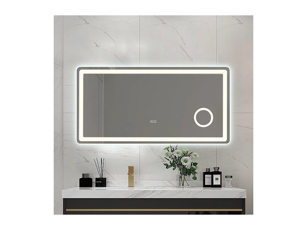 Miroir salle de bain LED 110x60cm anti buée avec LED 3 couleurs et loupe x3 LB-3612
