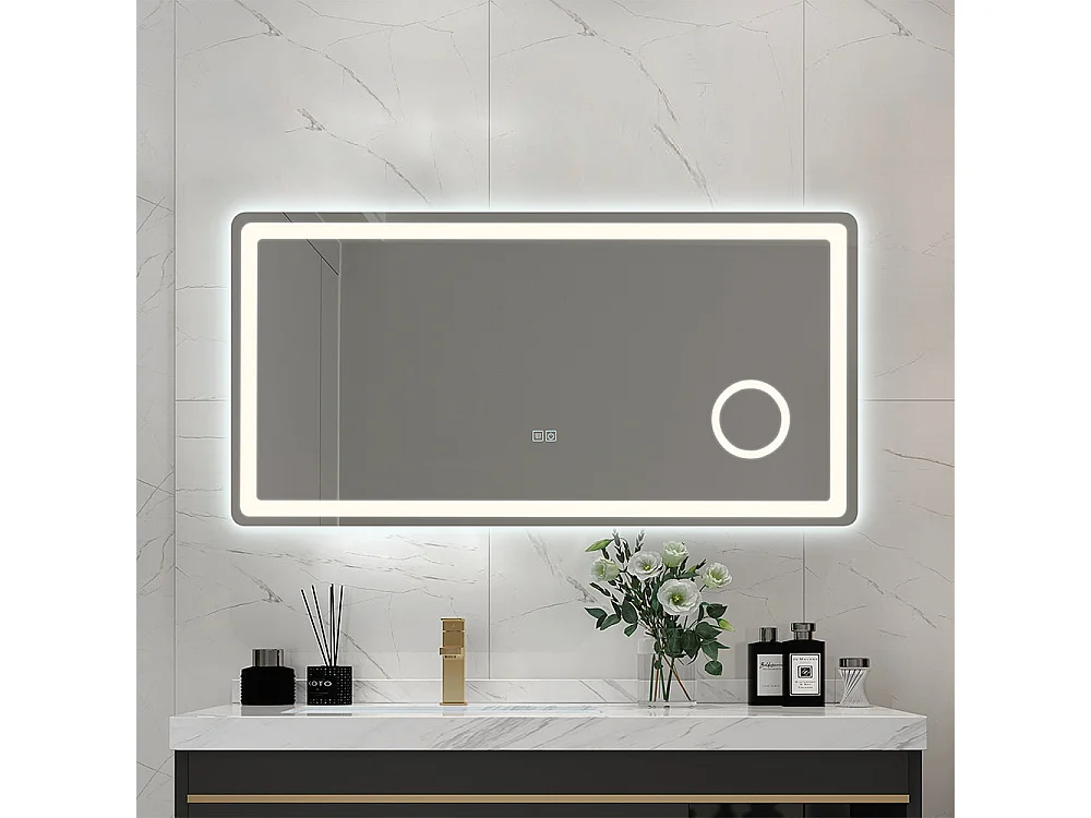 Miroir salle de bain LED 110x60cm anti buée avec LED 3 couleurs et loupe x3 LB-3612
