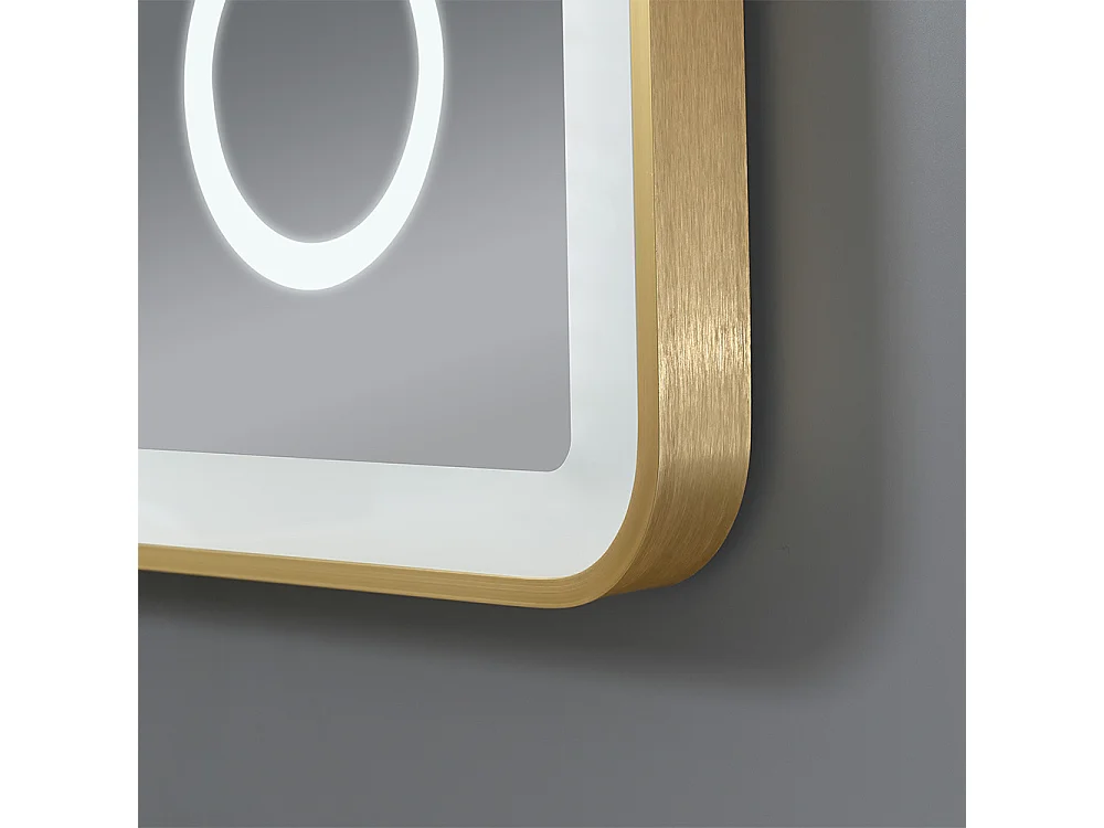 Miroir salle de bain LED 60x80 anti buée avec cadre en aluminium doré et loupe x3 LB-4685G