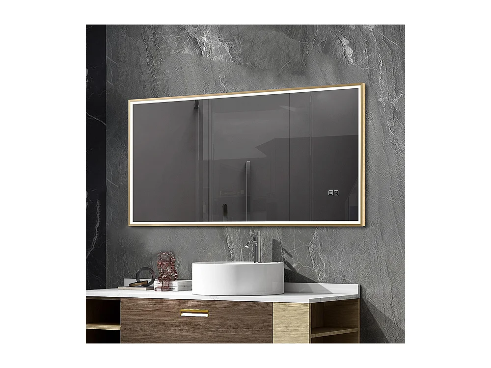 Miroir salle de bain LED 110x60cm anti buée avec cadre doré LB-126080G