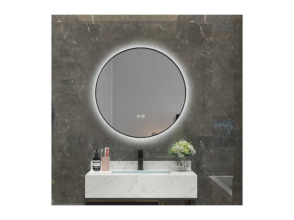 Miroir salle de bain LED rond 60cm anti buée avec cadre noir LB-4647BA