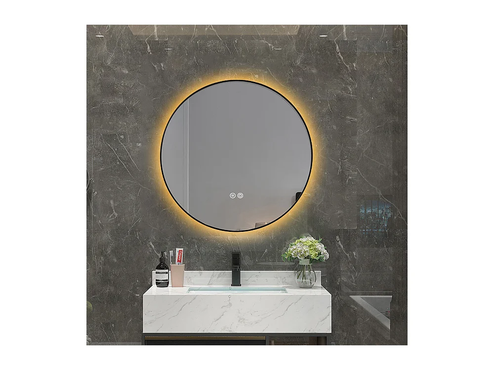Miroir salle de bain LED rond 60cm anti buée avec cadre noir LB-4647BA