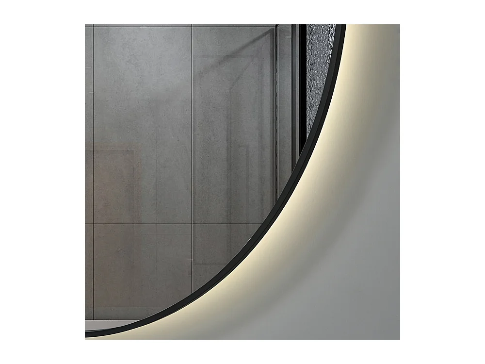 Miroir salle de bain LED rond 60cm anti buée avec cadre noir LB-4647BA