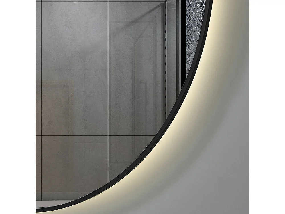Miroir salle de bain LED rond 60cm anti buée avec cadre noir LB-4647BA