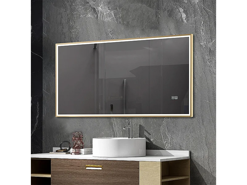 Miroir salle de bain LED 120x60cm anti buée avec cadre doré LB-126080G
