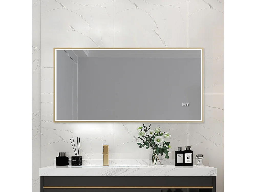 Miroir salle de bain LED 120x60cm anti buée avec cadre doré LB-126080G