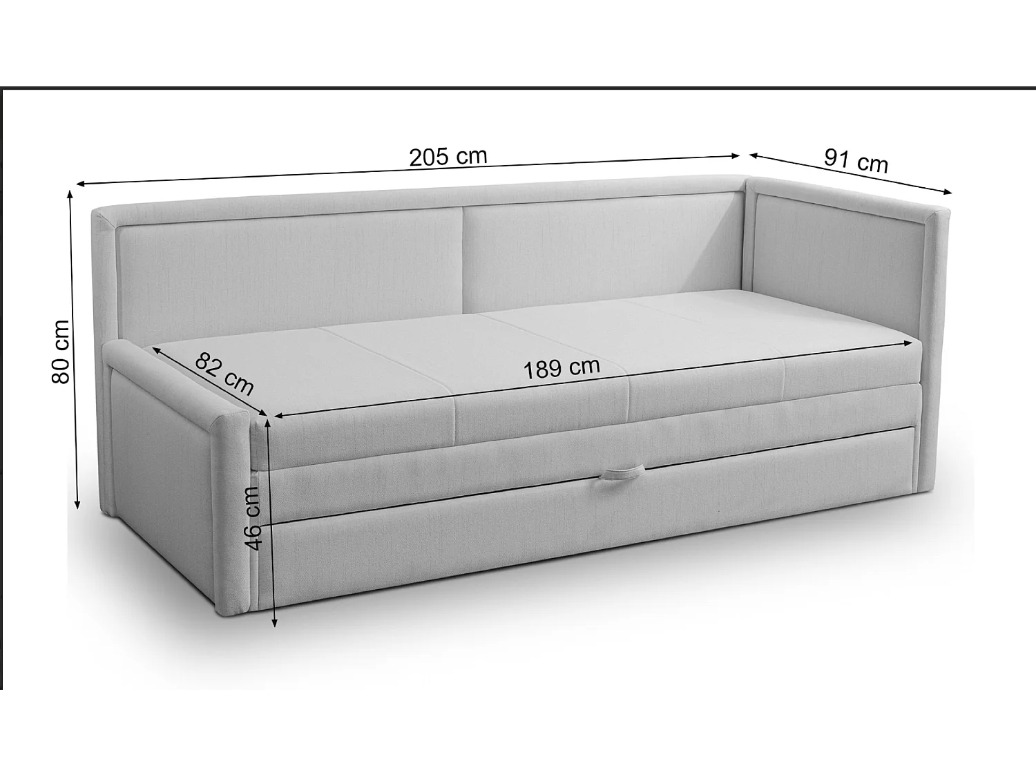 Jugendbett mit ausziehbarer Liegefläche und Schublade - Salbeigrün - CAPRILI