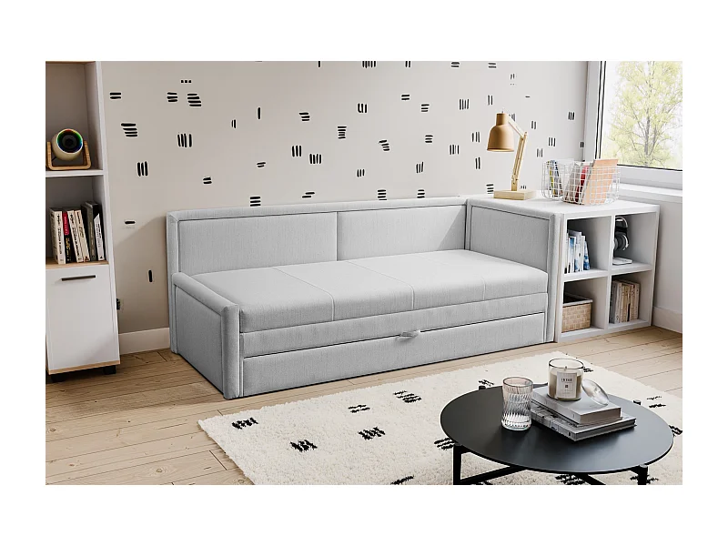 Jugendbett mit ausziehbarer Liegefläche und Schublade - Hellgrau - CAPRILI