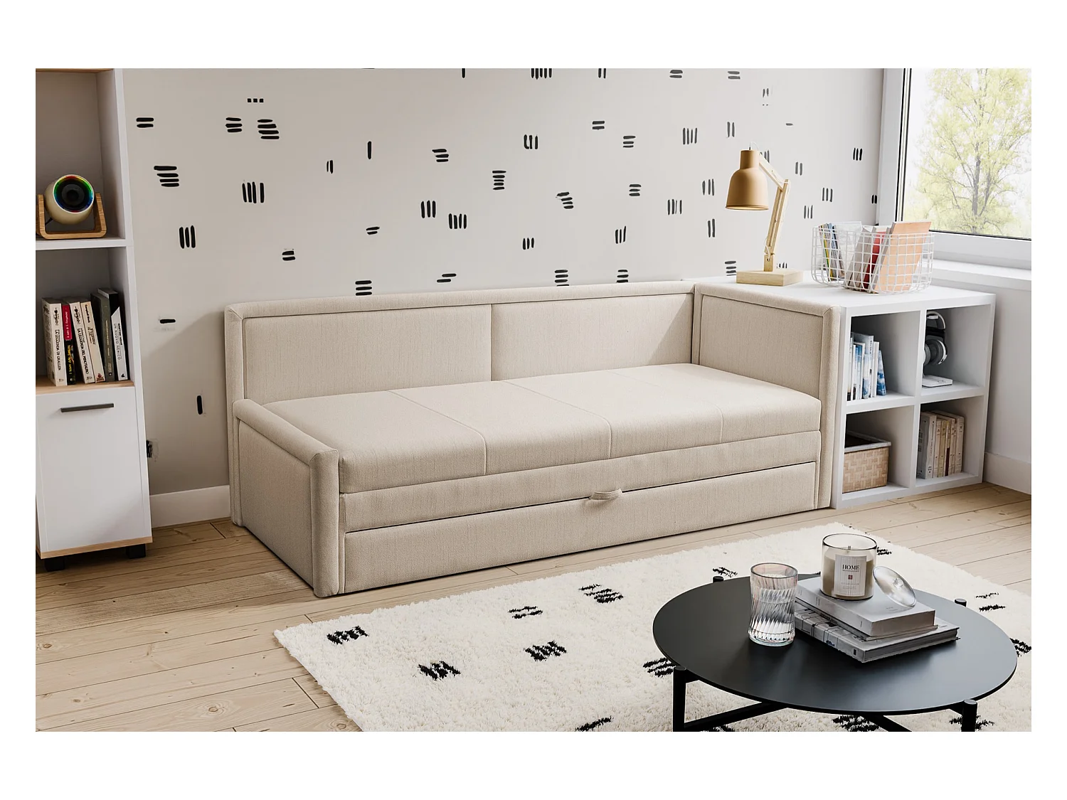 Lit ado avec rangement - beige clair - CAPRILI
