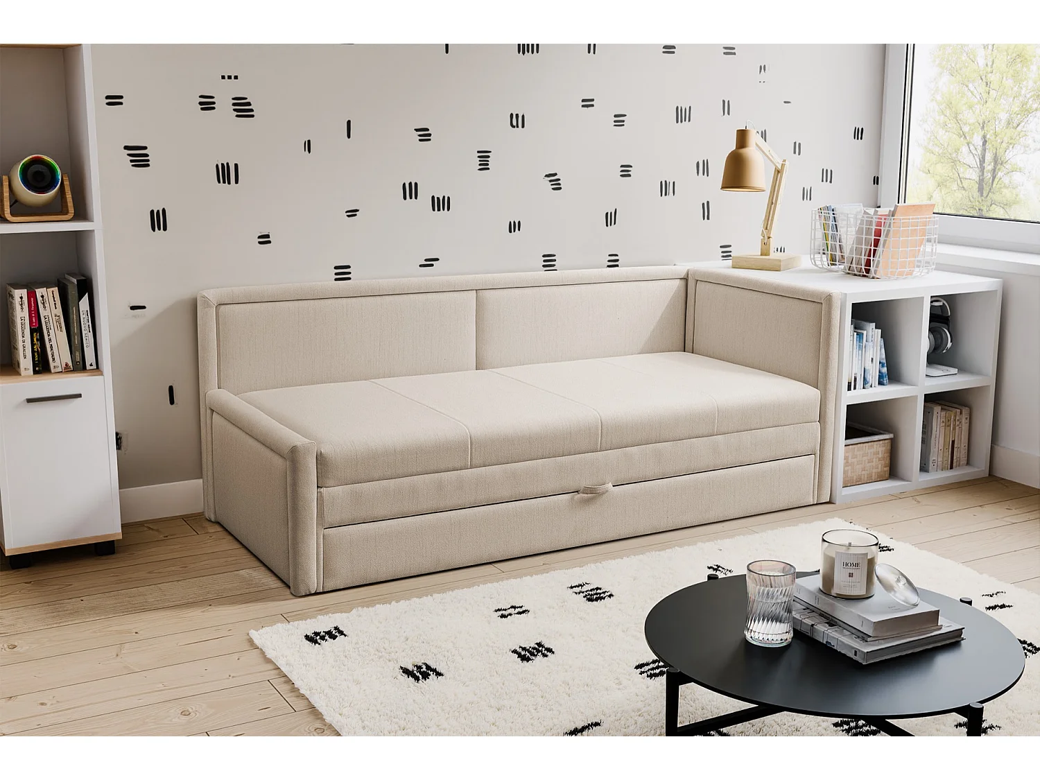 Tienerbed met opbergruimte - lichtbeige - CAPRILI