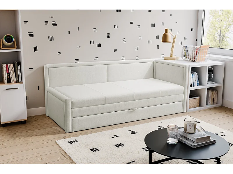 Jugendbett mit ausziehbarer Liegefläche und Schublade - Creme - CAPRILI