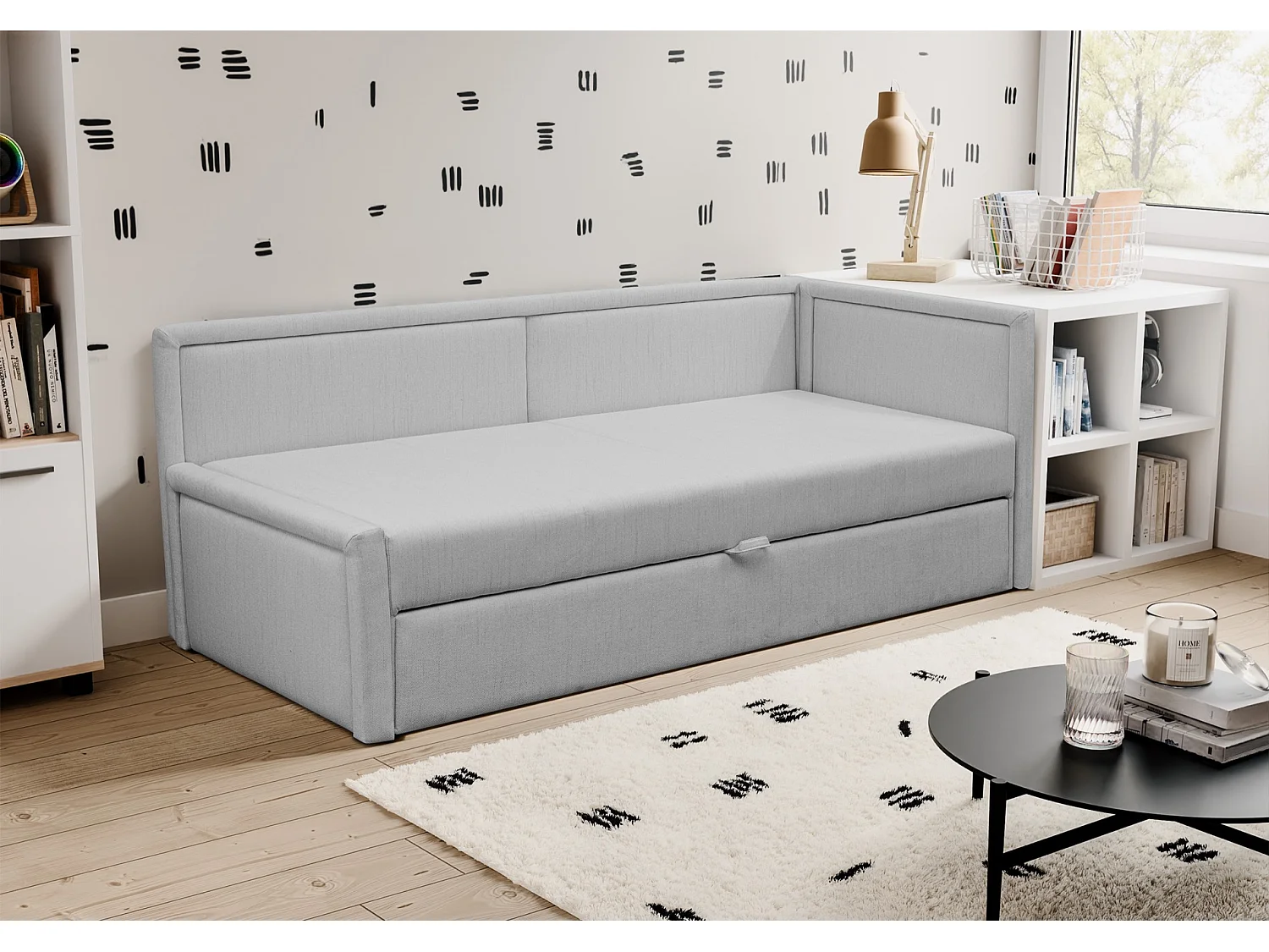 Ausziehbares Jugendbett für zwei Personen - Hellgrau - CAPRILI