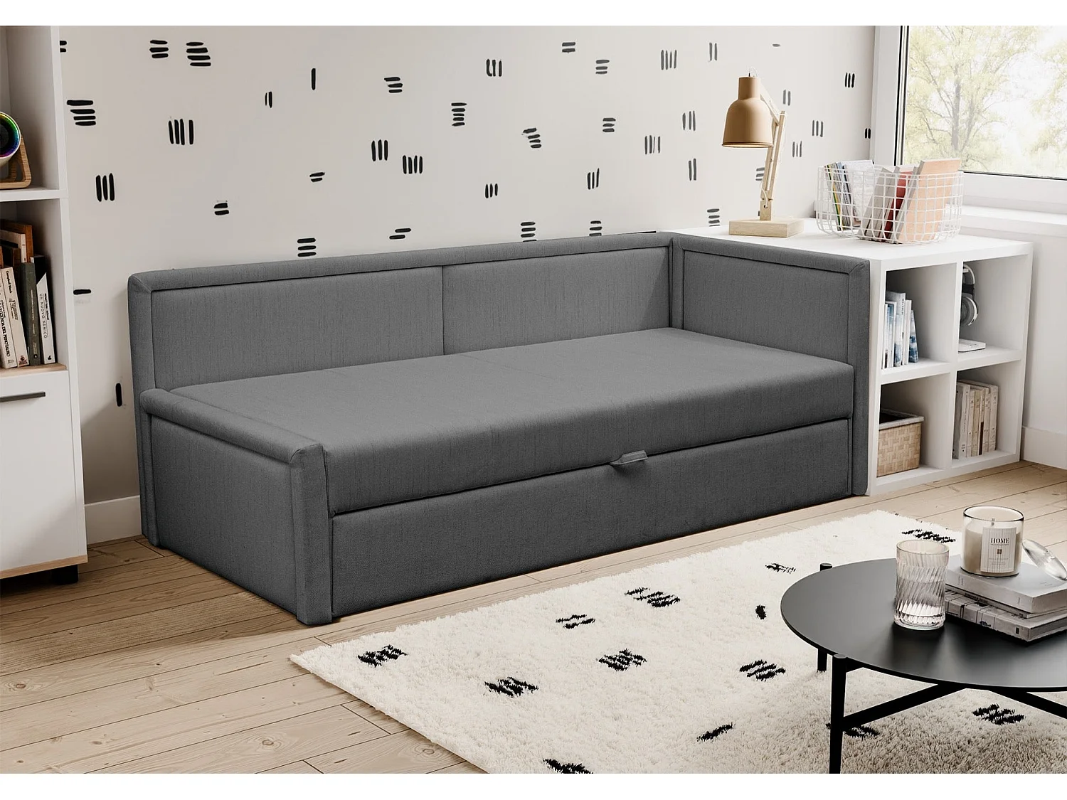 Lit gigogne pour adolescent - deux places - gris foncé - CAPRILI
