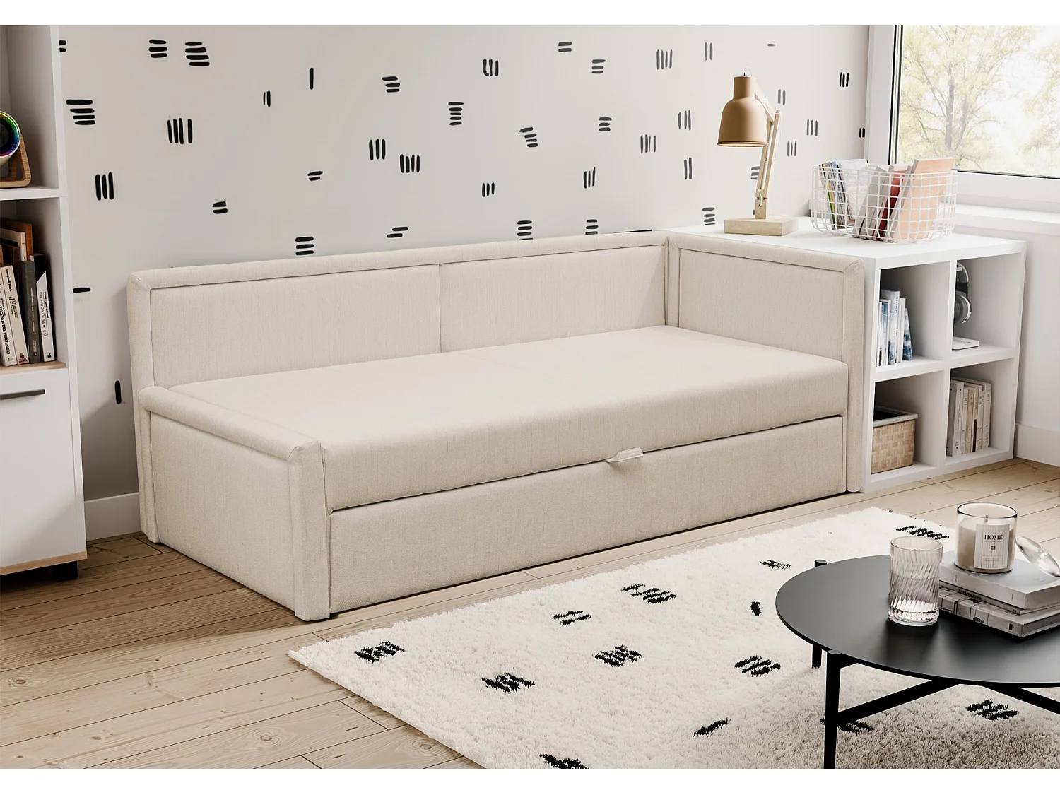 Lit gigogne pour adolescent - deux places - beige clair - CAPRILI