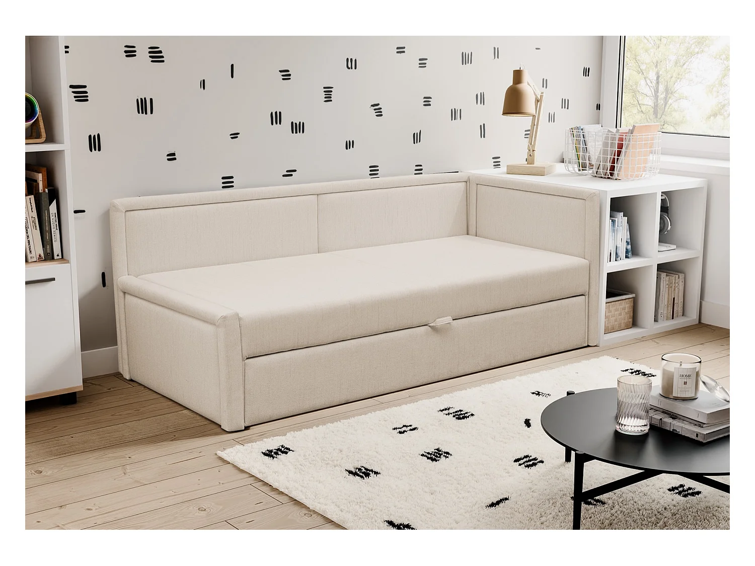 Lit gigogne pour adolescent - deux places - beige clair - CAPRILI
