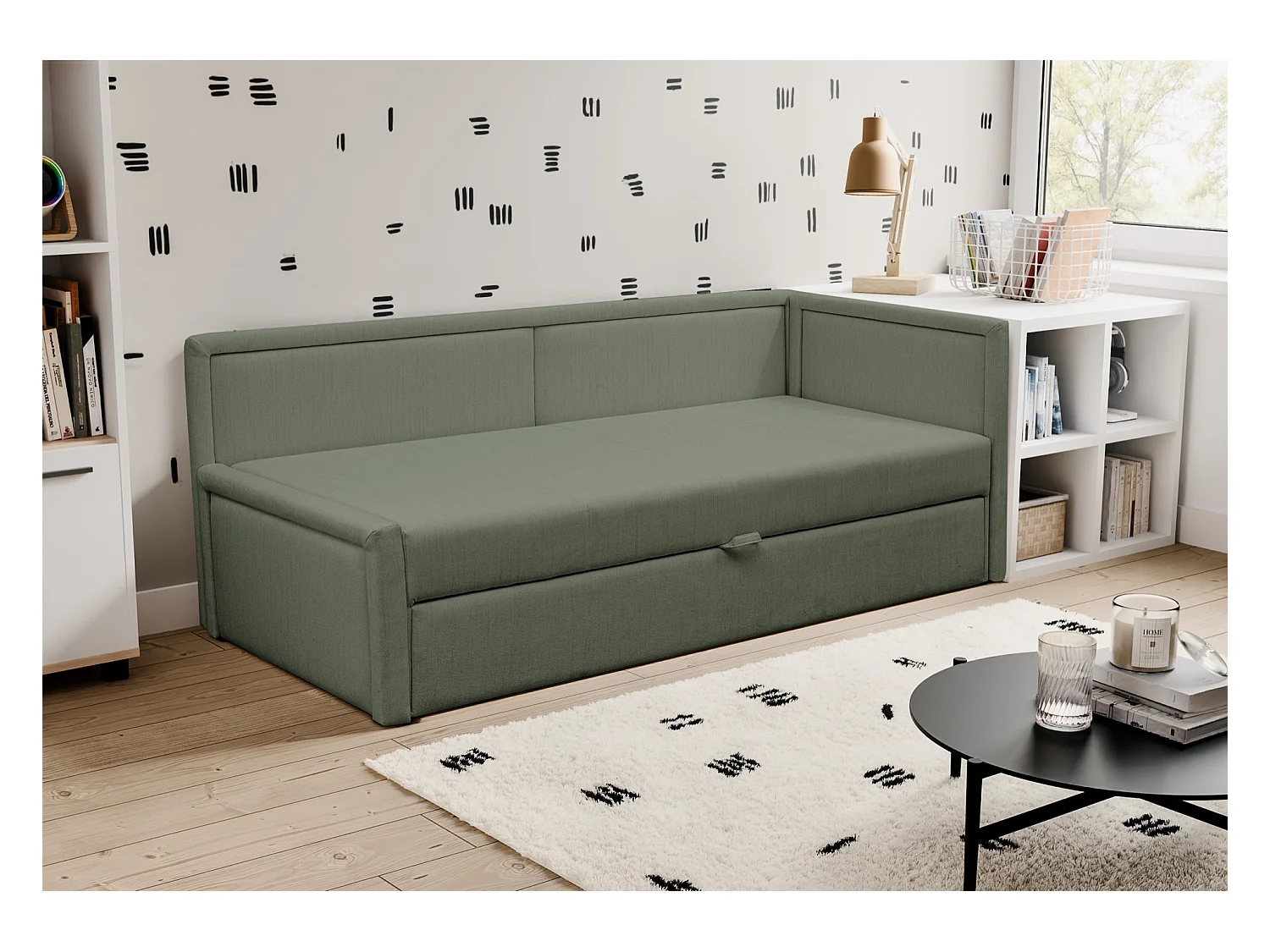 Lit gigogne pour adolescent - deux places - vert sauge - CAPRILI
