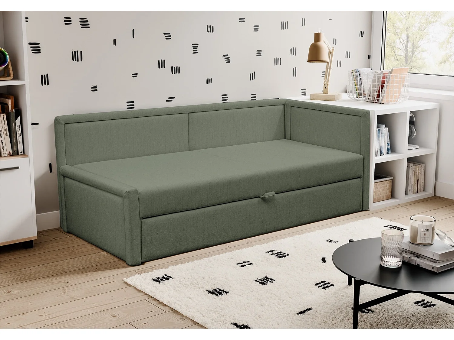 Lit gigogne pour adolescent - deux places - vert sauge - CAPRILI