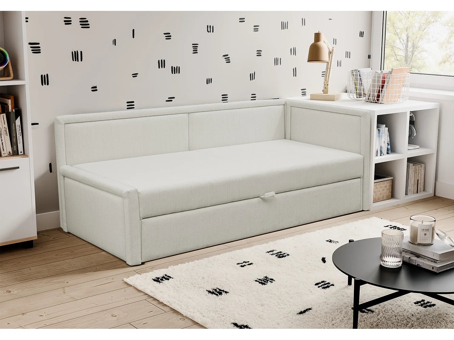 Ausziehbares Jugendbett für zwei Personen - Creme - CAPRILI