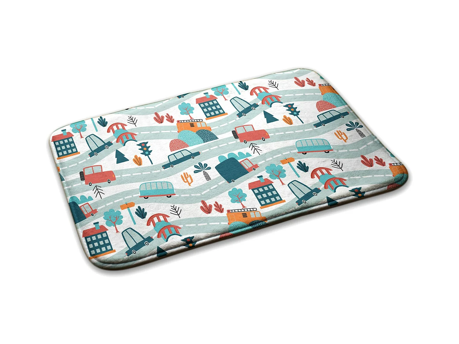 Tapis enfant, 90x60 cm Voitures sur la route Tapis pour enfants, pour chambre d'enfant
