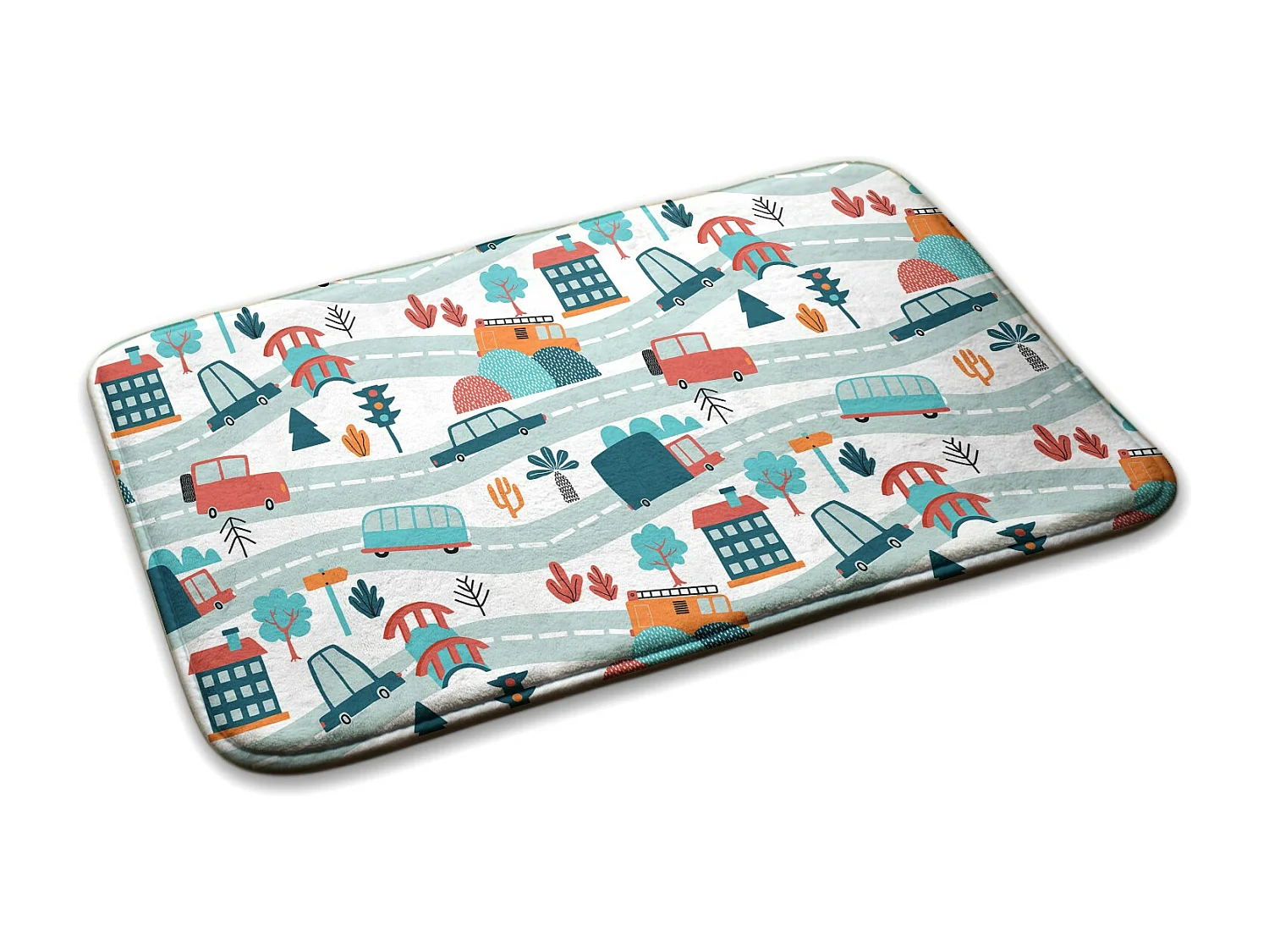 Tapis enfant, 90x60 cm Voitures sur la route Tapis pour enfants, pour chambre d'enfant