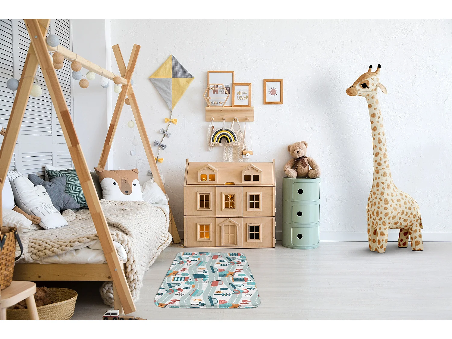 Tapis enfant, 90x60 cm Voitures sur la route Tapis pour enfants, pour chambre d'enfant