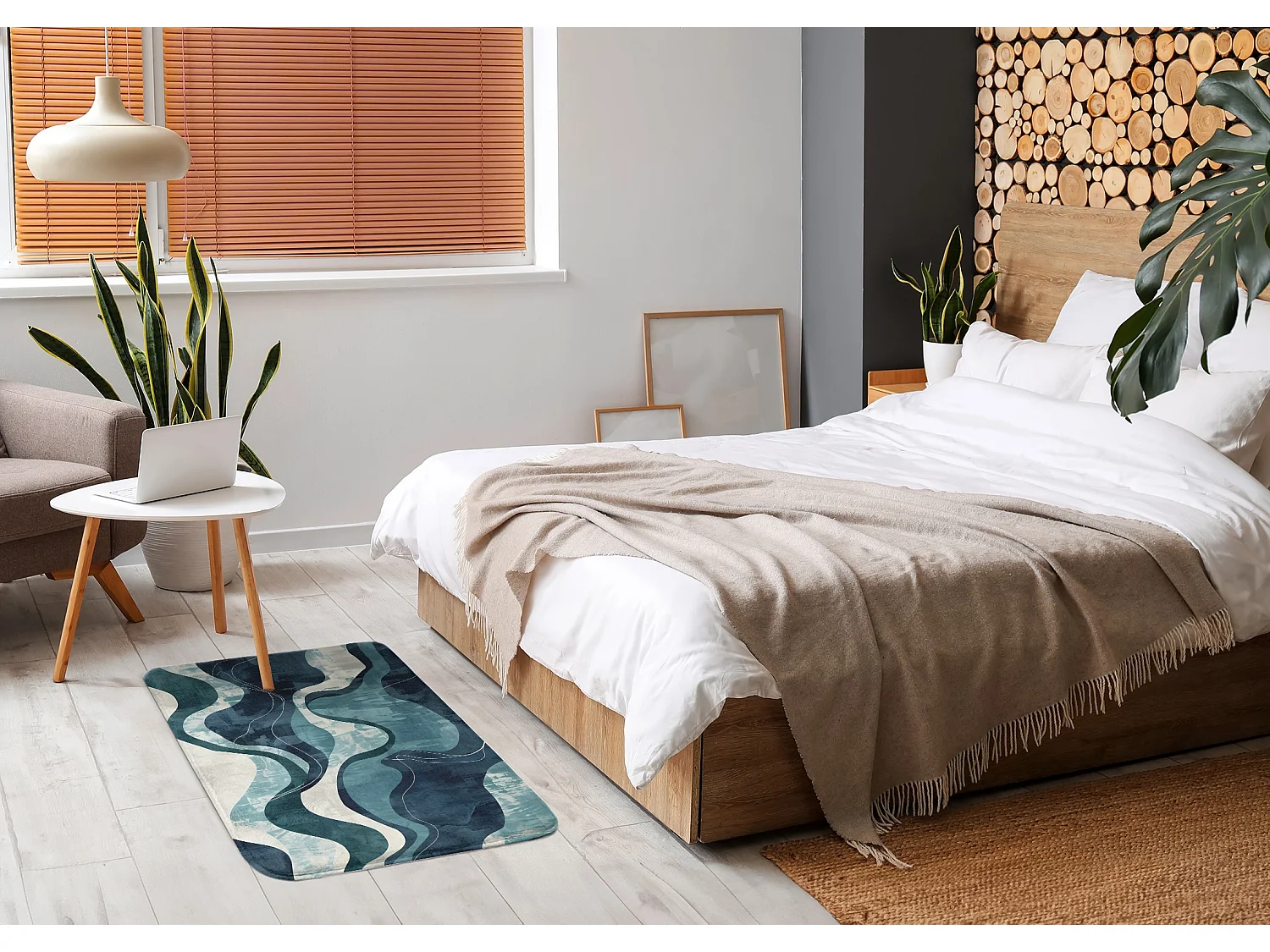 Teppich für das Schlafzimmer, 90x60 cm Abstrakte Wellen Trendiger Teppich für das Schlafzimmer oder Wohnzimmer.