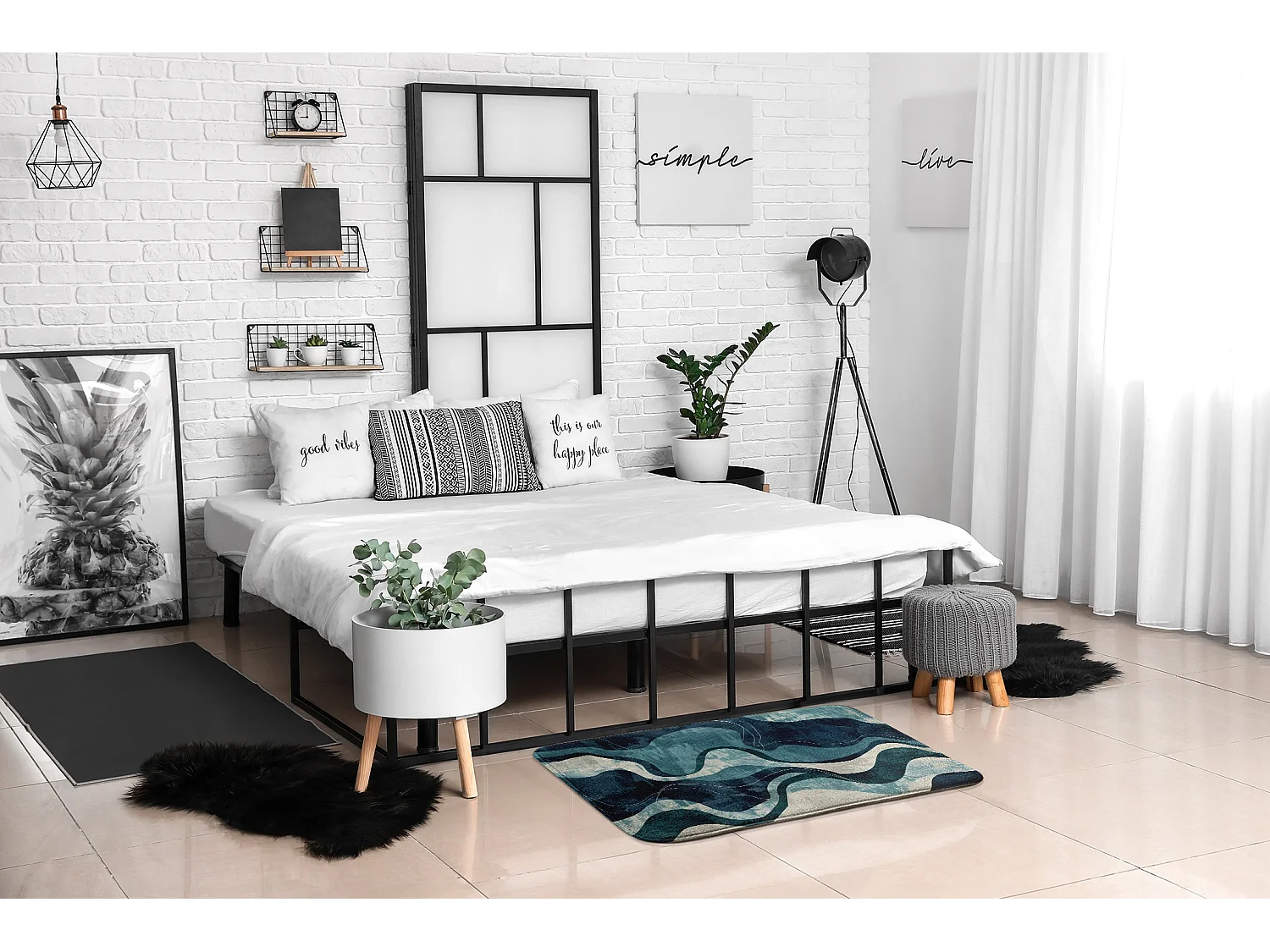 Teppich für das Schlafzimmer, 90x60 cm Abstrakte Wellen Trendiger Teppich für das Schlafzimmer oder Wohnzimmer.