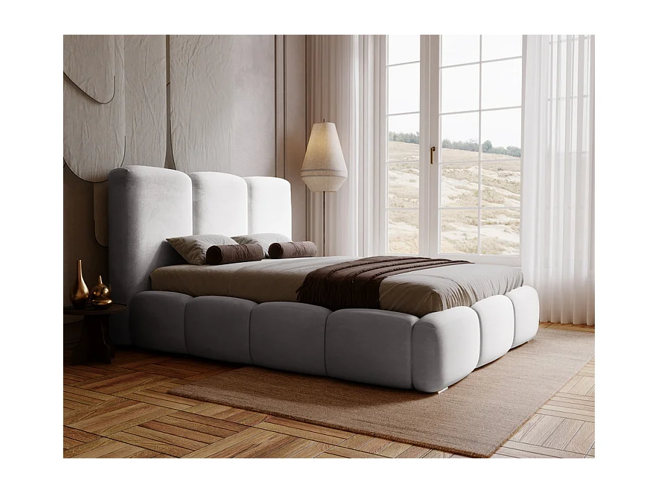 Emporius Lit adulte 200x200 cm Merkad - Lit Double 200x200 avec Rangement - Lit Adulte avec Tete de Lit - Gris clair (Magic Velvet 2218)